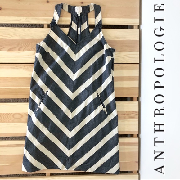 Anthropologie Dresses & Skirts - Antho Postmark Chevron Endpoint Dress Linen Denim